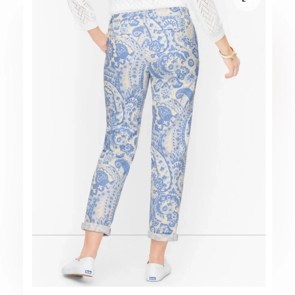 Talbots Relaxed Chino Below Waist Ankle Length Paisley Blue Paisley Size 2 NWT - Picture 9 of 9
